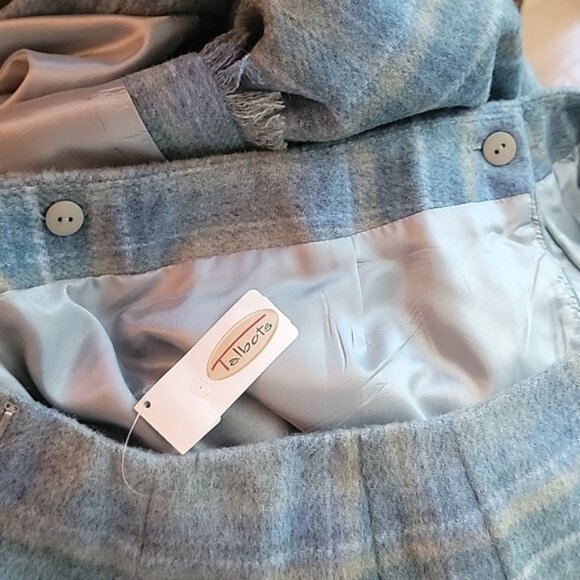 TALBOTS NeW Blue Wool Blend Plaid Fringe Boho Preppy Blanket Wrap Pencil Skirt - Picture 4 of 7